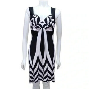Frank Lyman Black  White Geometric Sleeveless Midi Dress Size 8